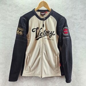 Victory Motorcycles Womens Sweater Jacket Full Zip Route66 Graphic Black Beige S